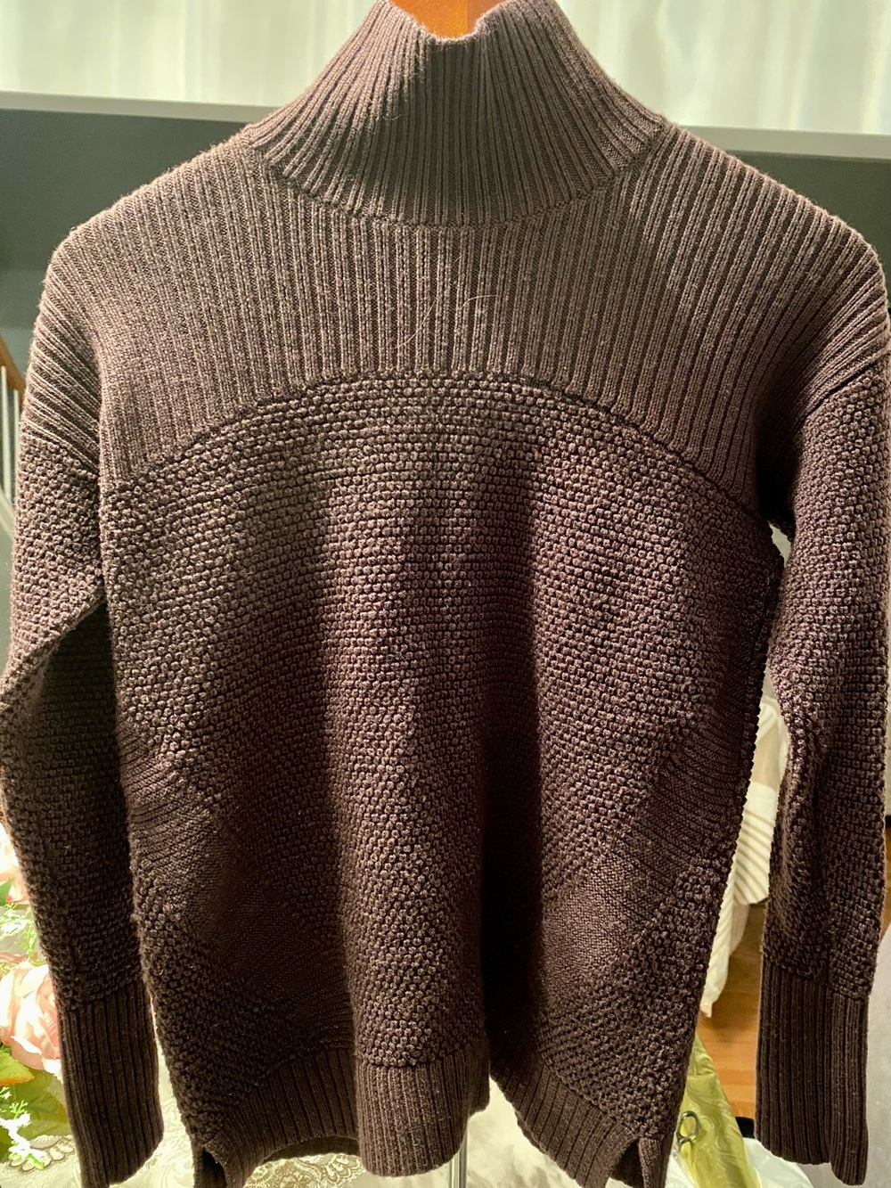 Lululemon “Warm & Restore”  Sweater in deep purple 100% Merino Wool . Size 8